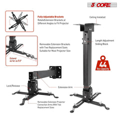 5Core Projector Mount Ceiling Wall Universal Holder Adjustable Low Profile Capacity 40lb